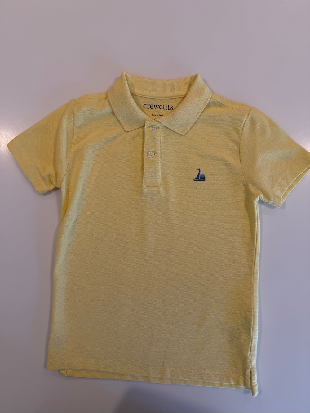 Crewcuts Pale Yellow Polo with Navy Sailboat Embroidery
